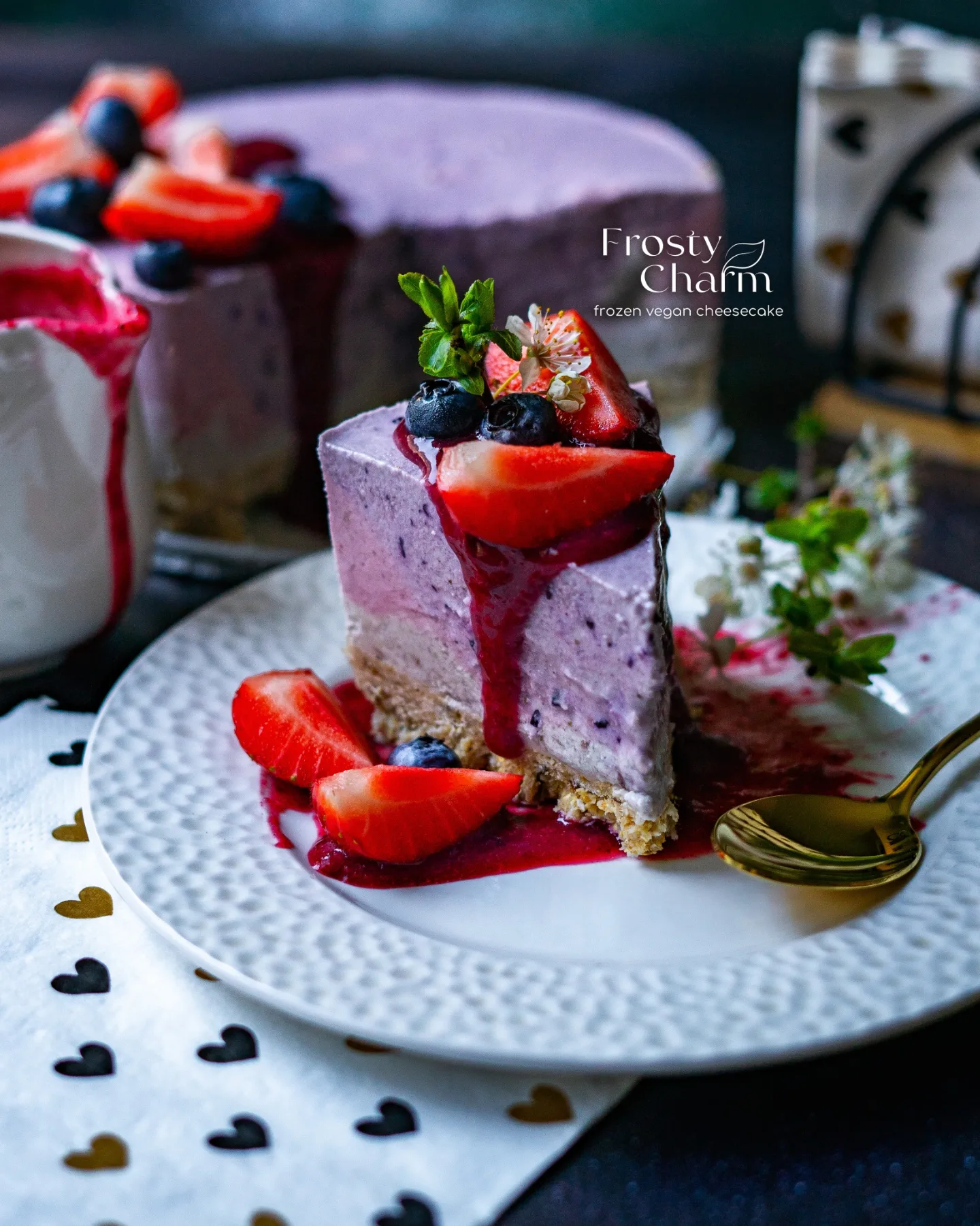 Frozen vegan cheesecake with berries